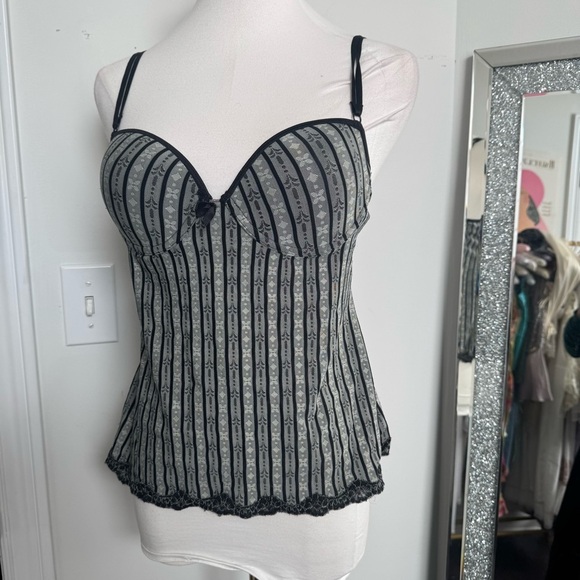 Vintage goth Black and Gray Striped corset Camisole S/m - Picture 2 of 4